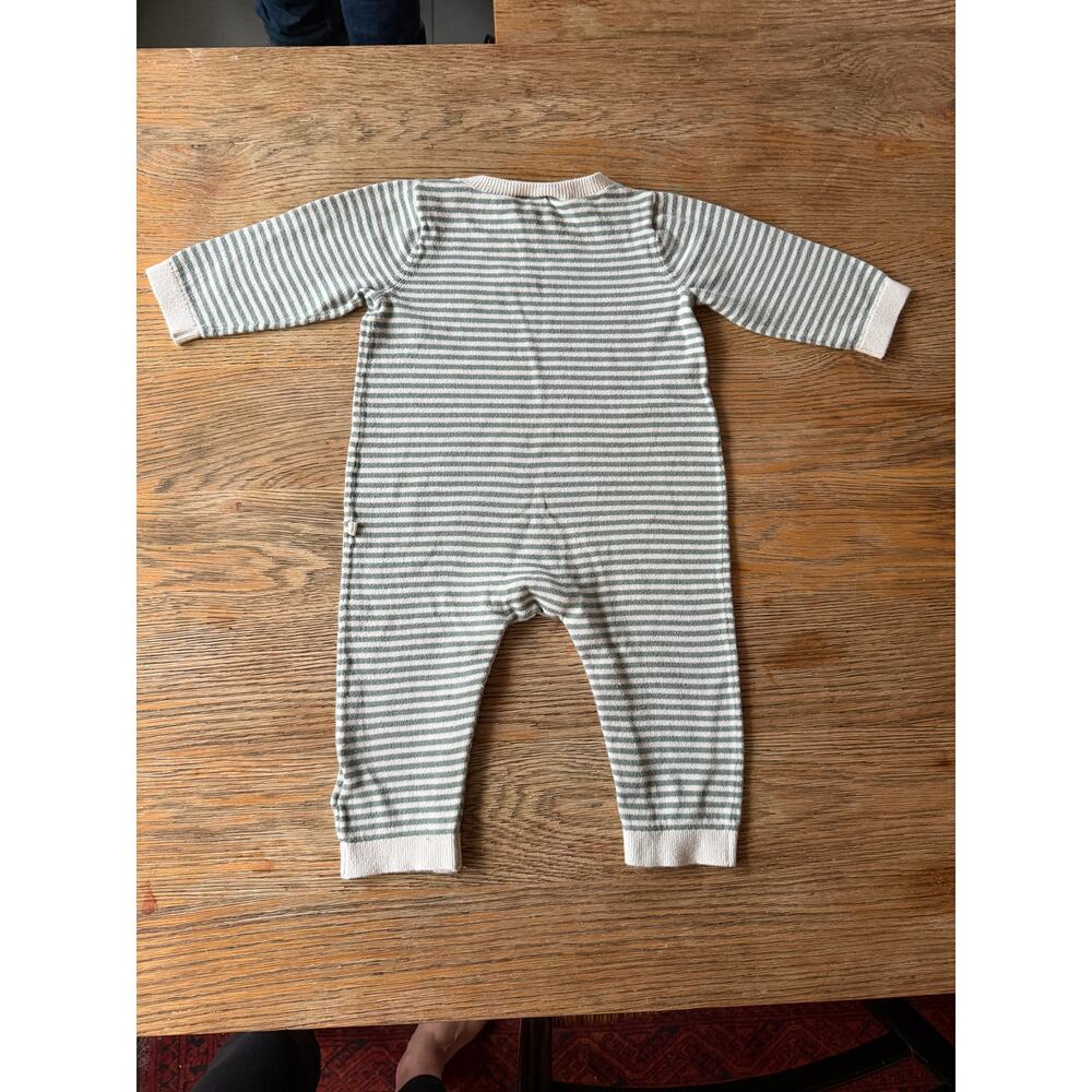 Baby Gap Knit Striped Romper 12–18M Green Cream Button Shoulder - Picture 2 of 3